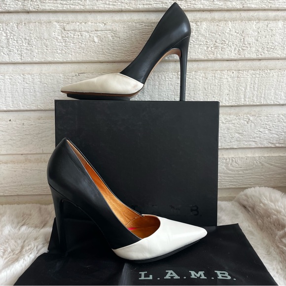L.A.M.B. Shoes - L.A.M.B Black Leather Lamb Platform Colorblock Heels sz. 9.5